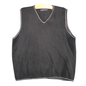John Ashford Men's Pullover Knit Sweater Vest Black Large V-Neck Cotton